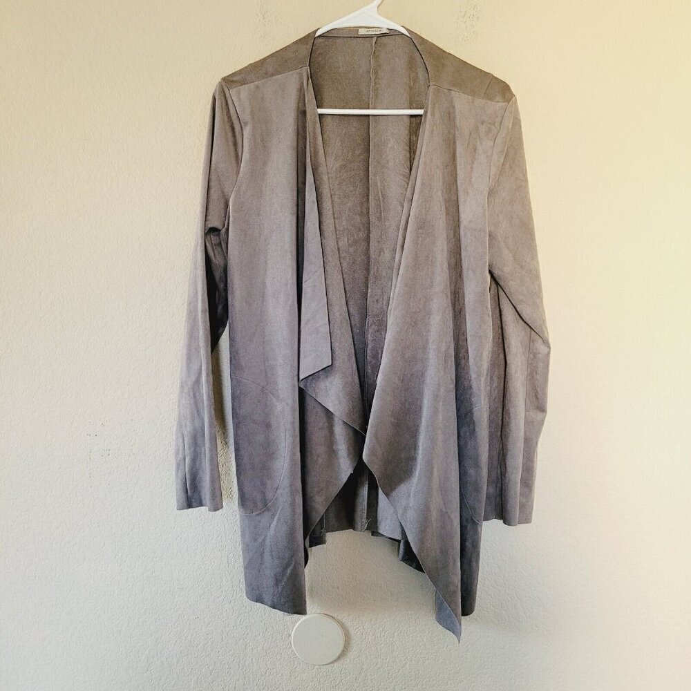 Intimissimi Womens Jacket Size Large Waterfall Drape Grey Long Sleeve Suede EUC